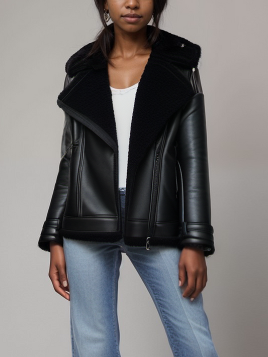 Übergroße Aviator-Jacke aus recyceltem veganem Shearling | 